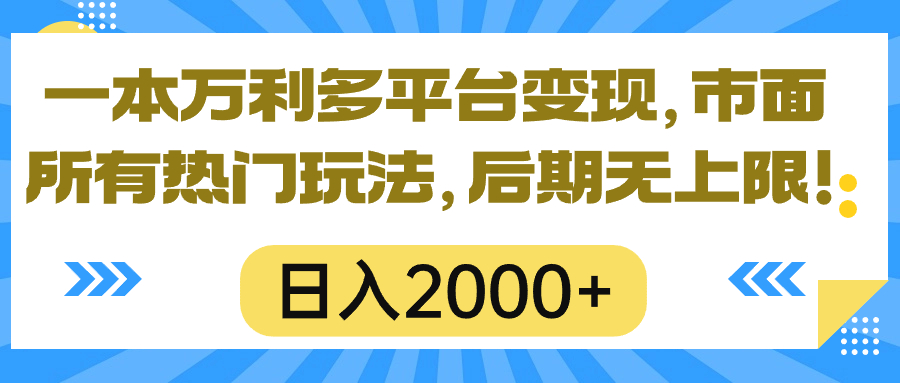 （10311期）一本万利多平台变现，市面所有热门玩法，日入2000 ，后期无上限！