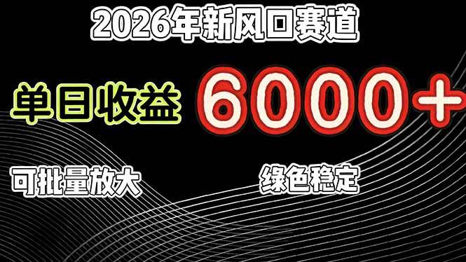 （17135期）2026年新风口赛道，当日6000 以上，可批量放大，月收入20万 ，长期绿色稳定的项目