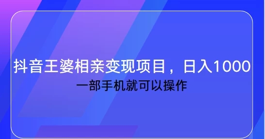 抖音王婆相亲变现私域项目，日入1000  一部手机就可操作