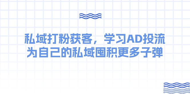 (10728期)某收费课:私域打粉获客,学习AD投流,为自己的私域囤积更多子弹
