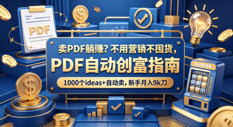 卖PDF躺賺？不用营销不囤货，PDF自动创富指南，1000个ideas 自动卖，新手月入9k刀【原创双语字幕】
