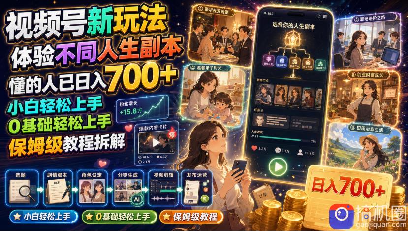 视频号新玩法体验不同人生副本，懂的人已日入700 ，小白轻松上手，0基础轻松上手，保姆级教程拆解