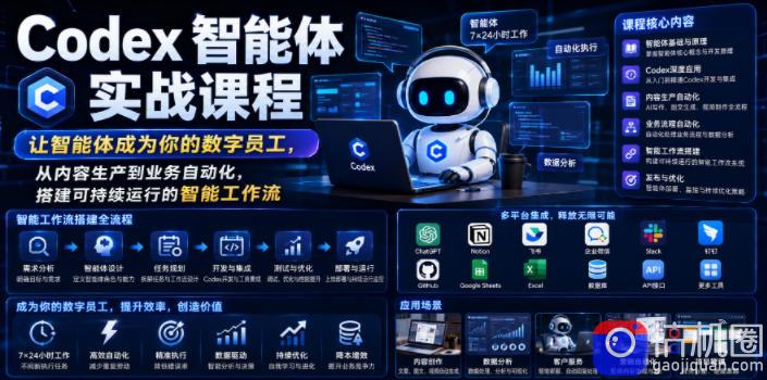 Codex智能体实战课程,让智能体成为你的数字员工,从内容生产到业务自动化,搭建可持续运行的智能工作流