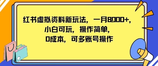 小红书虚拟资料新玩法，一月8k 小白可玩，操作简单