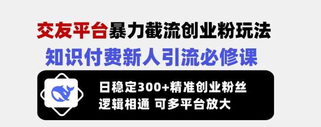 交友平台暴力截流创业粉玩法，知识付费新人引流必修课，日稳定300 精准创业粉丝，逻辑相通可多平台放大