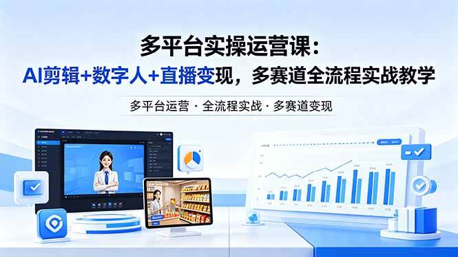 （18193期）某团队多平台实操运营课-更新26年4月25：AI剪辑 数字人 直播变现，多赛道全流程实战教学