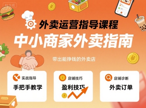 外卖运营指导课程，中小商家外卖指南，手把手带出能挣钱的外卖店