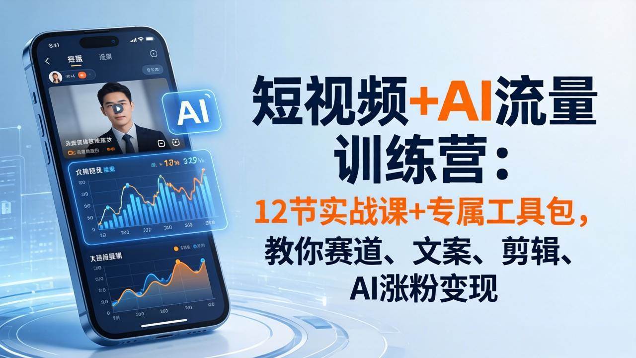 （18078期）短视频 AI流量训练营：12节实战课 专属工具包，教你赛道、文案、剪辑、AI涨粉变现