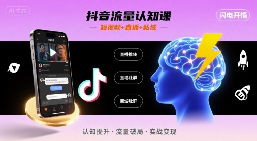 抖音流量认知课，短视频 直播 私域，认知提升，闪电开悟