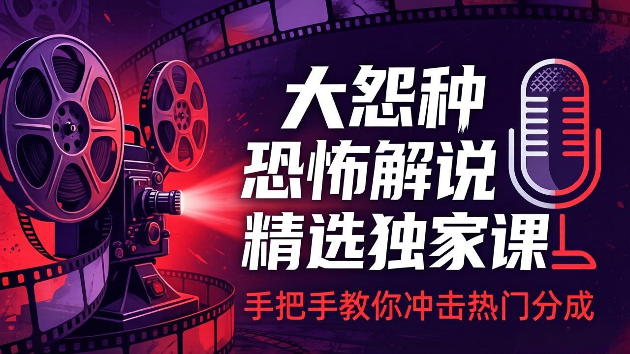 大怨种恐怖解说精选独家课：电影下载 文案配音 片头封面，手把手教你冲击热门分成