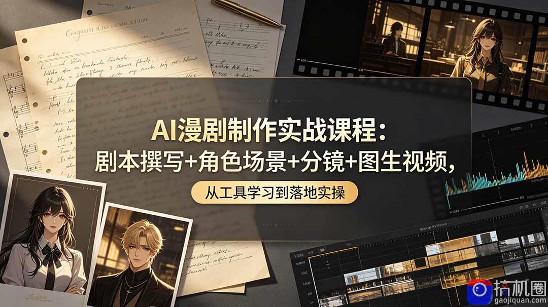 AI漫剧制作实战课程:剧本撰写 角色场景 分镜 图生视频,从工具学习到落地实操