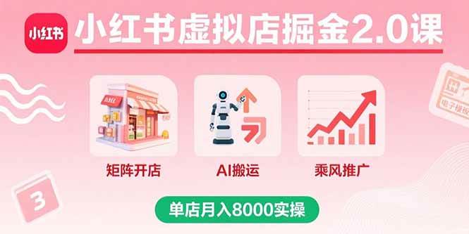 （15929期）小红书虚拟店掘金2.0课，矩阵开店 AI搬运 乘风推广，单店月入8000实操