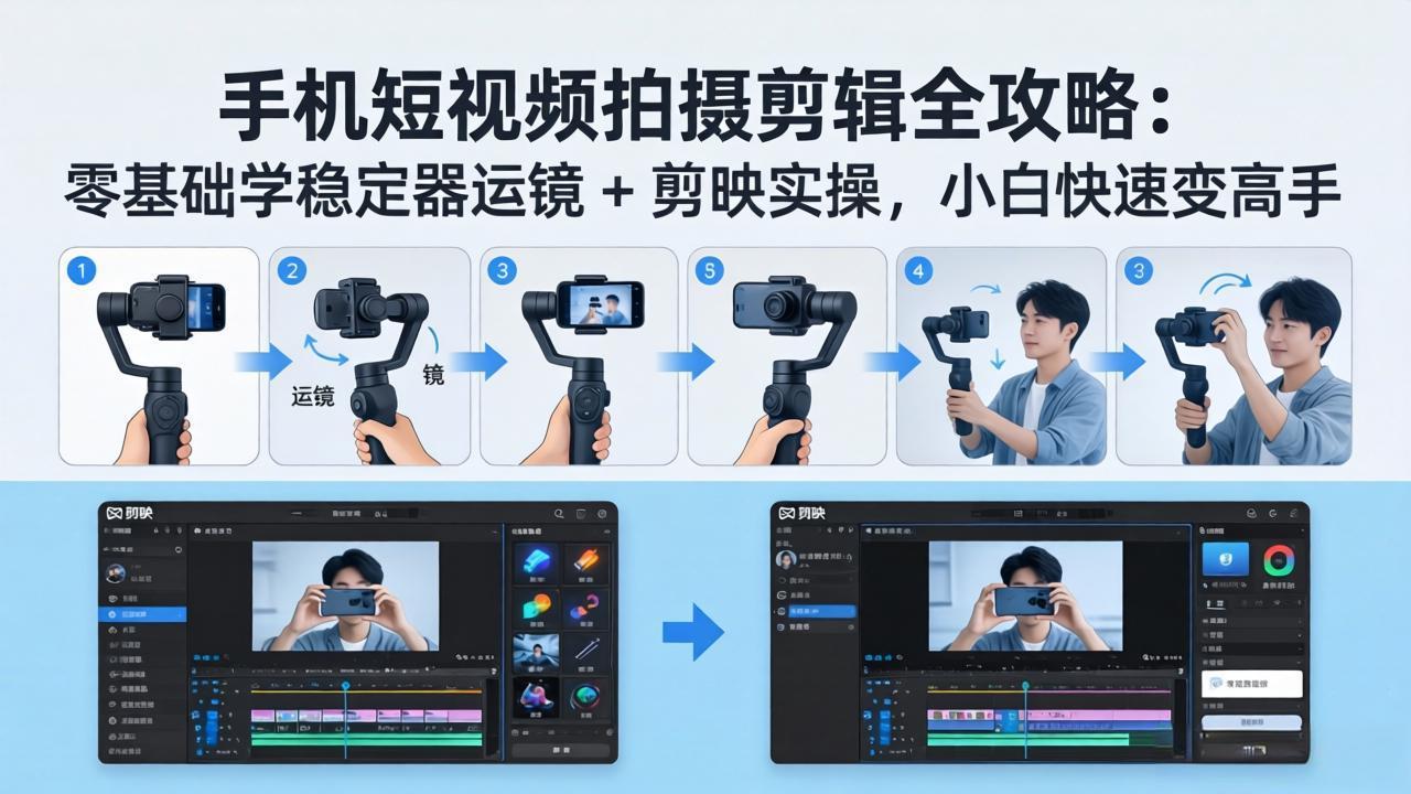 手机短视频拍摄剪辑全攻略：零基础学稳定器运镜   剪映实操，小白快速变高手