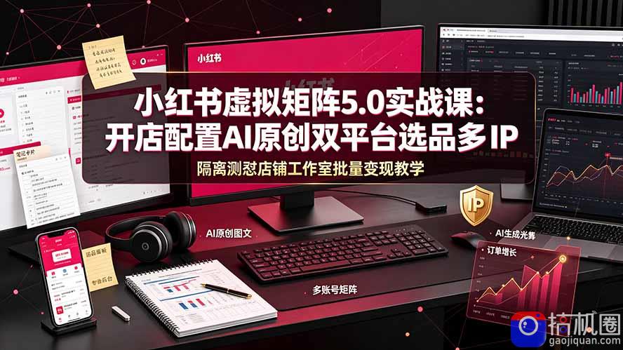小红书虚拟矩阵5.0实战课：开店配置｜AI原创｜双平台选品｜多IP隔离｜测怼店铺工作室批量变现实操教学