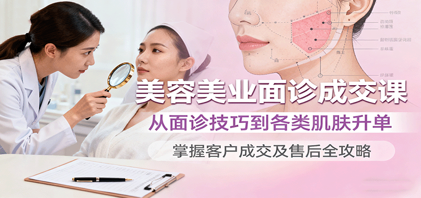 美容美业面诊成交课,从面诊技巧到各类肌肤升单,掌握客户成交及售后全攻略