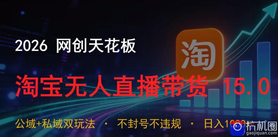 2026网创天花板，淘宝无人直播带货15.0，公域 私域双玩法，日入1k ，不违规不封号【揭秘】