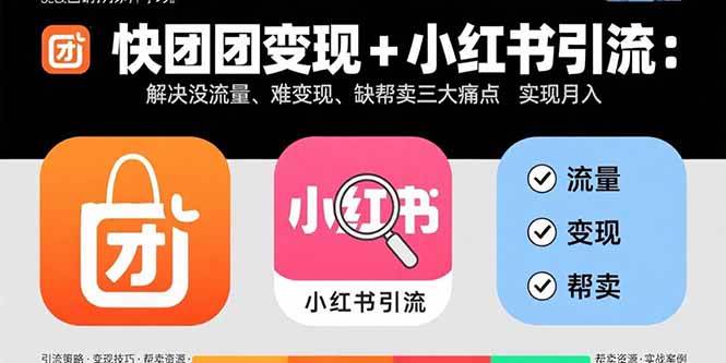（15877期）快团团变现 小红书引流：解决没流量、难变现、缺帮卖三大痛点 实现月入3w 