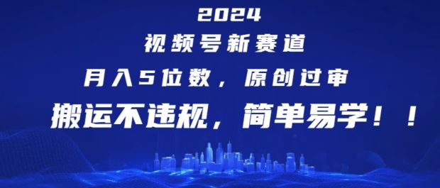 2024视频号新赛道,月入5位数 ,原创过审,搬运不违规,简单易学【揭秘】
