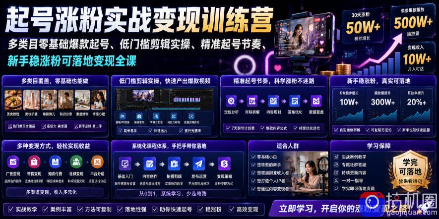 苗子起号涨粉实战变现训练营,多类目零基础爆款起号、精准起号节奏、新手稳涨粉可落地变现全课(更新0719)