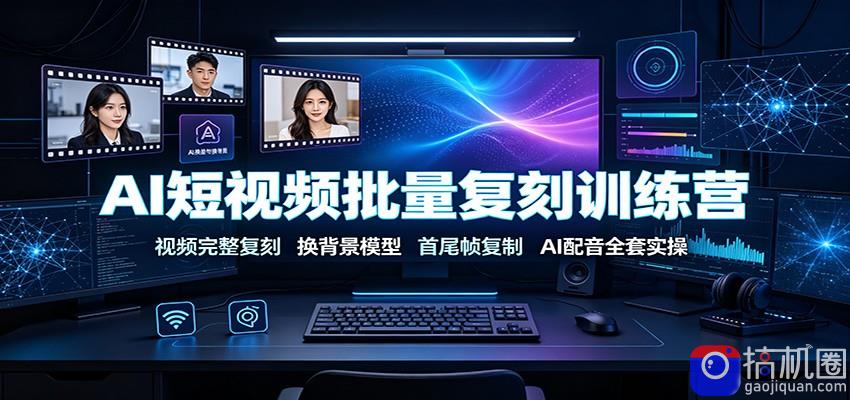 AI短视频批量复刻训练营：视频完整复刻，换背景模型、首尾帧复制、AI配音全套实操
