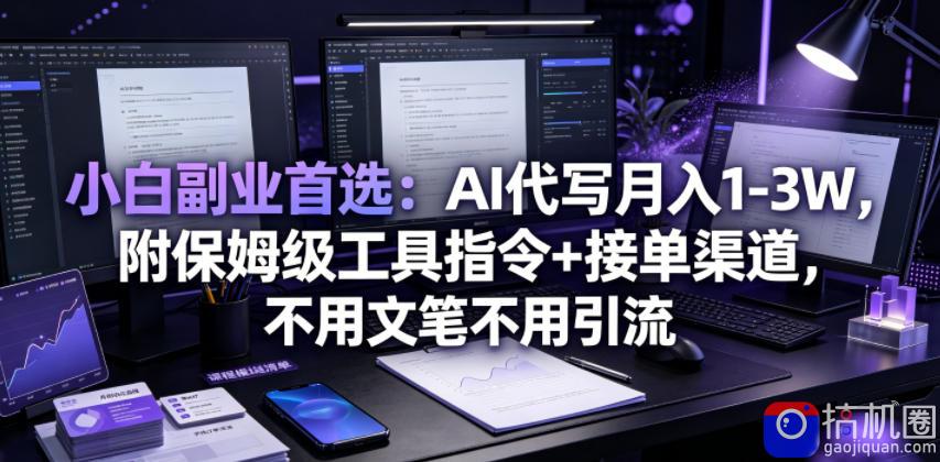小白副业首选：AI代写月入1-3W，附保姆级工具指令 接单渠道，不用文笔不用引流【揭秘】