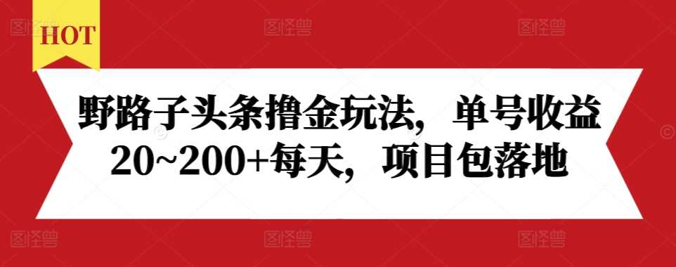 野路子头条撸金玩法，单号收益20~200 每天，项目包落地