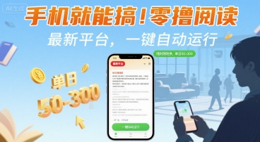 手机就能搞！零撸阅读挂G，最新平台，一键自动运行，随时随地挣，单日50-3张 【揭秘】