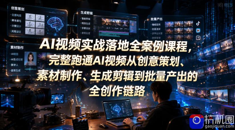 AI视频实战落地全案例课程，完整跑通AI视频从创意策划、素材制作、生成剪辑到批量产出的全创作链路