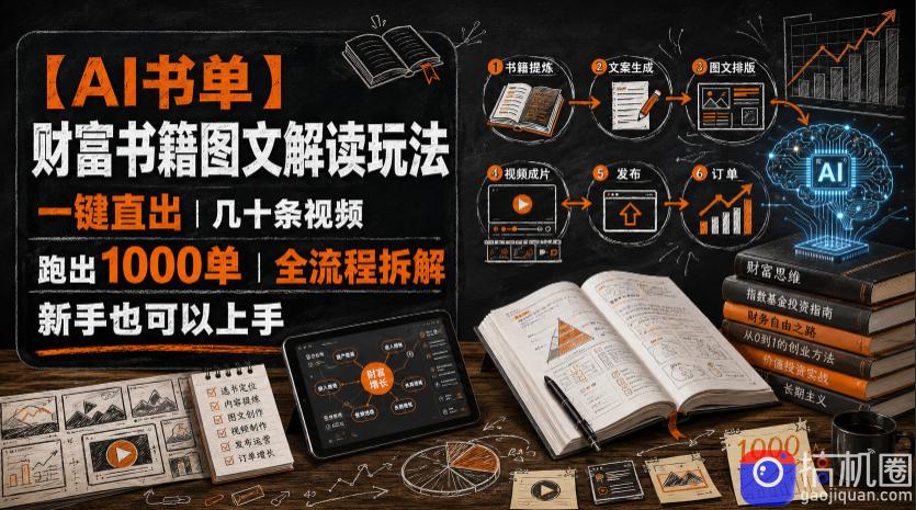 【AI书单】财富书籍图文解读玩法,一键直出,几十条视频,跑出1000单,全流程拆解,新手也可以上手