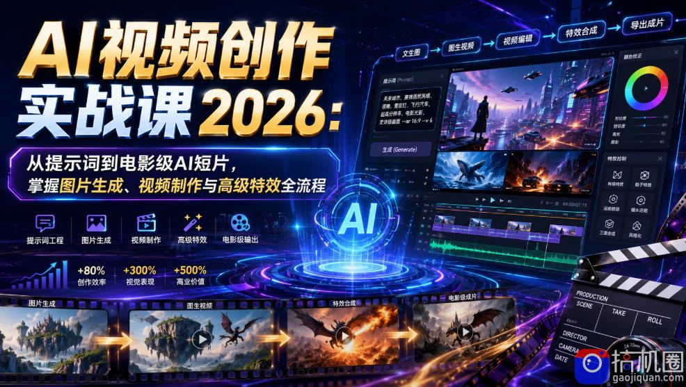 AI视频创作实战课2026:从提示词到电影级AI短片,掌握图片生成、视频制作与高级特效全流程