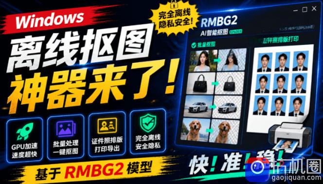 Windows离线抠图神器来了!支持批量抠图 证件照排版打印,基于RMBG2模型,GPU加速方块AI抠图