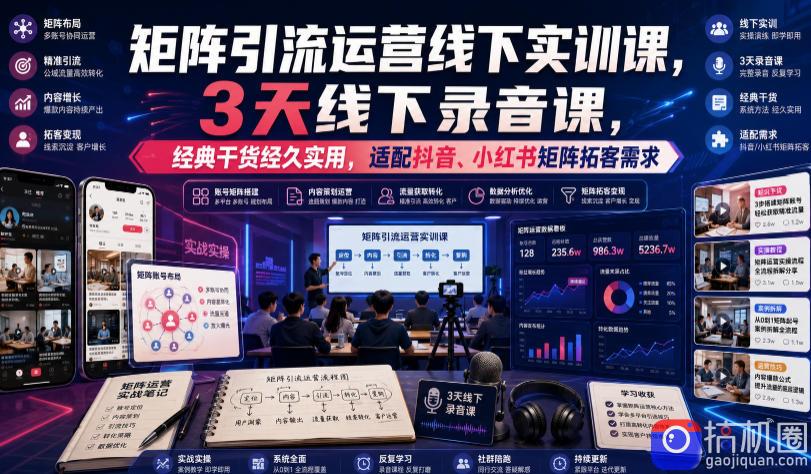 嗨推矩阵引流运营线下实训课，3天线下录音课，经典干货经久实用，适配抖音、小红书矩阵拓客需求