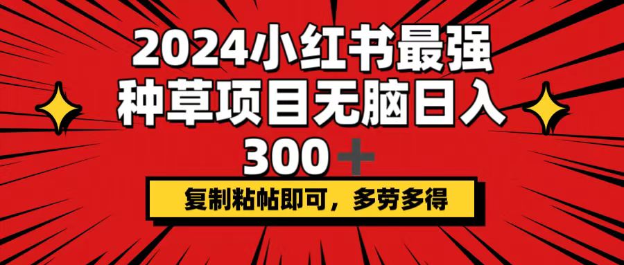 （12336期）2024小红书最强种草项目，无脑日入300 ，复制粘帖即可，多劳多得