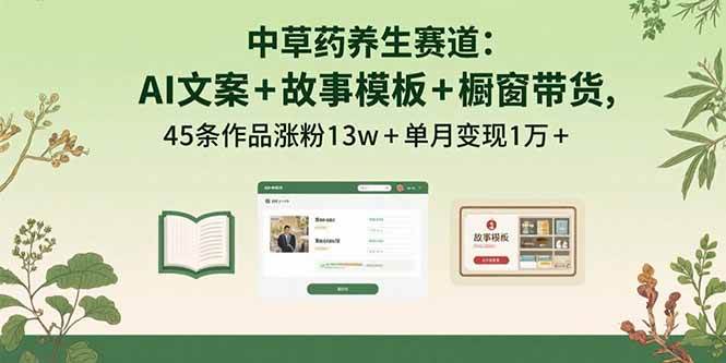 （15925期）中草药养生赛道：AI文案 故事模板 橱带货，45条作品涨粉13w 单月变现1万 
