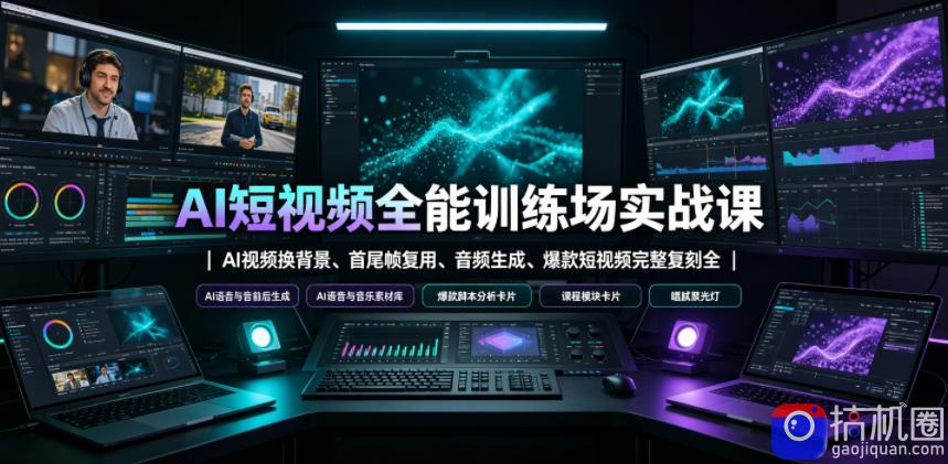 AI短视频全能训练场实战课｜AI视频换背景、首尾帧复用、音频生成、爆款短视频完整复刻全套实操教学