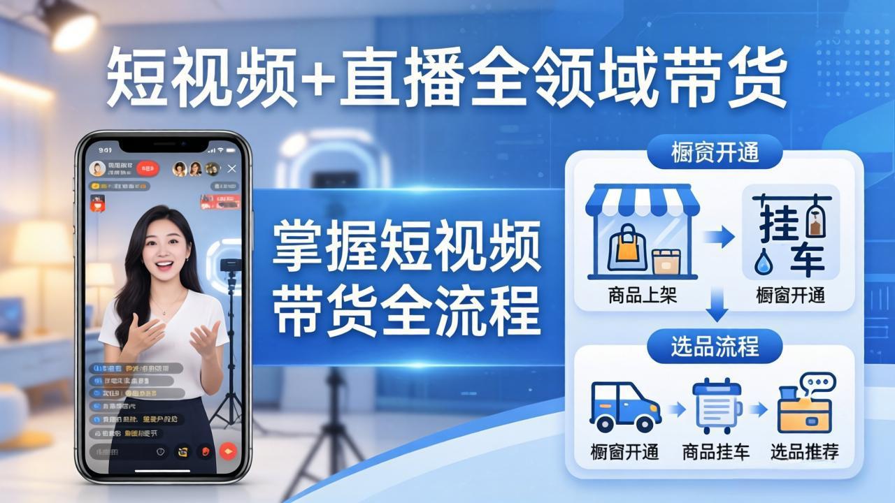 短视频 直播全领域带货：掌握橱窗开通、挂车、选品、爆款文案改编等短视频带货全流程