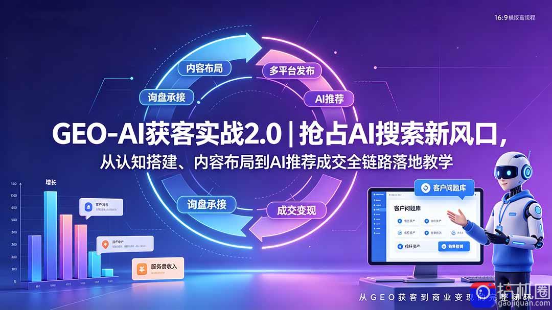 GEO-AI获客实战｜抢占AI搜索新风口，从认知搭建、内容布局到AI推荐成交全链路落地教学