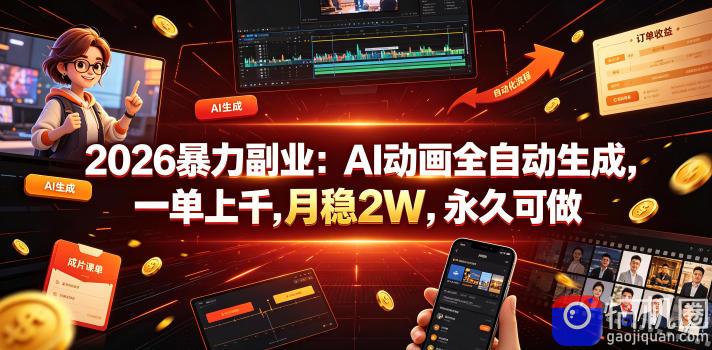 2026暴力副业：AI动画全自动生成，一单上千，月稳2W，永久可做【揭秘】