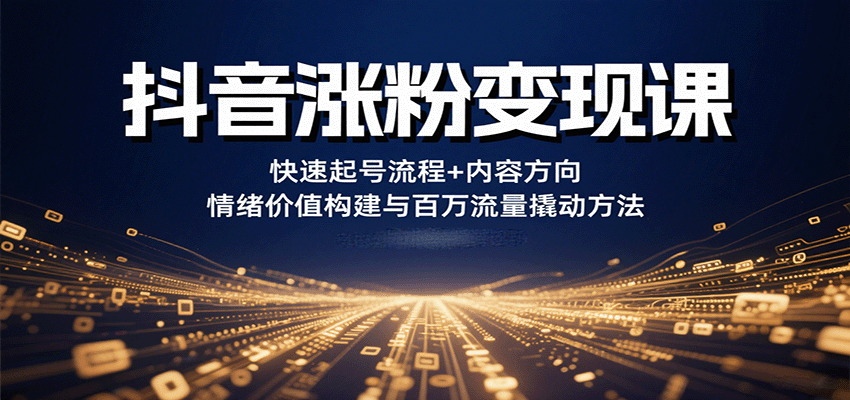 抖音涨粉变现课，快速起号流程 内容方向 情绪价值构建与百万流量撬动方法