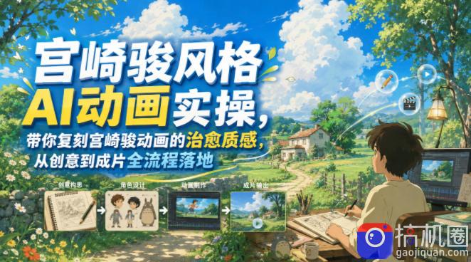 宫崎骏风格AI动画实操，带你复刻宫崎骏动画的治愈质感，从创意到成片全流程落地