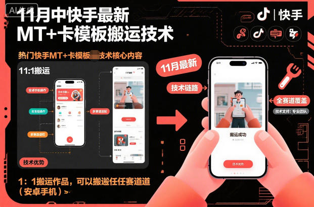 11月中快手最新MT 卡模板搬运技术，1：1搬运作品，可以搬运任何赛道(安卓手机)