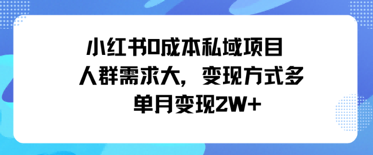 小红书0成本私域项目,人群需求大,变现方式多单月变现2W