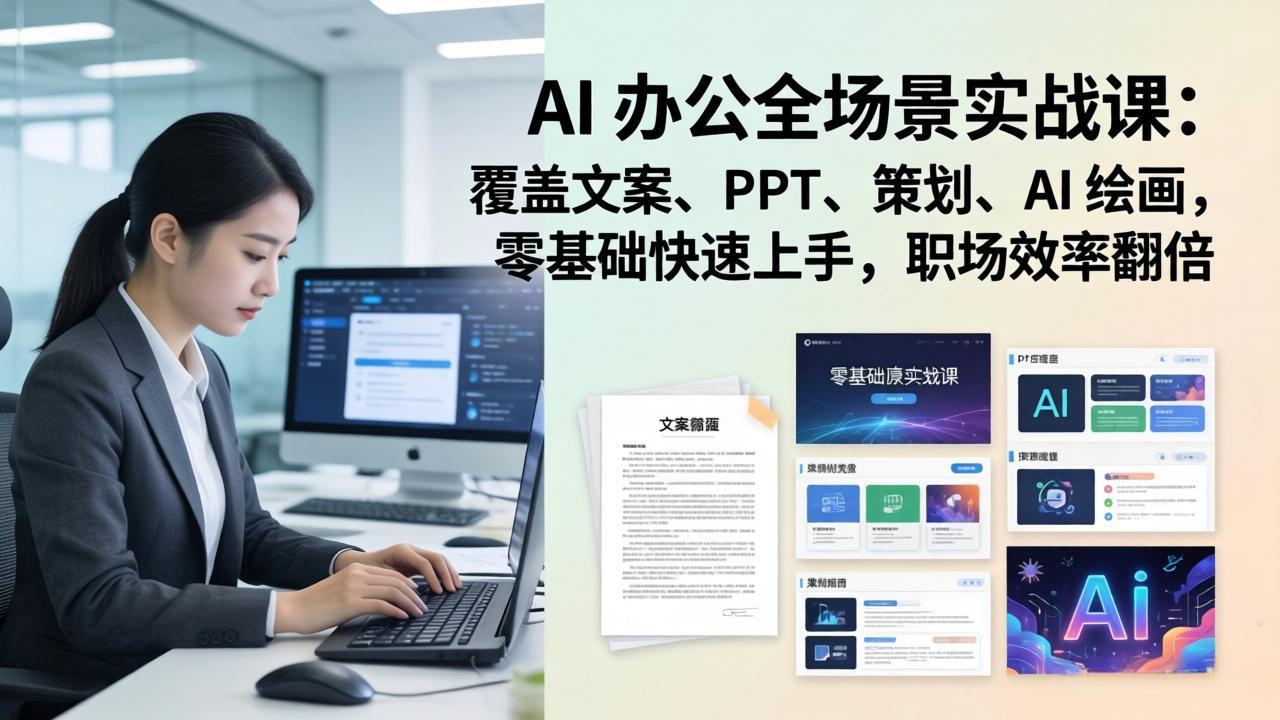 AI 办公全场景实战课:覆盖文案、PPT、策划、AI 绘画,零基础快速上手,职场效率翻倍