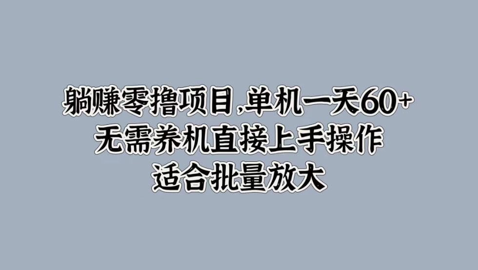 躺赚零撸项目，单机一天60 ，无需养机直接上手操作，适合批量放大