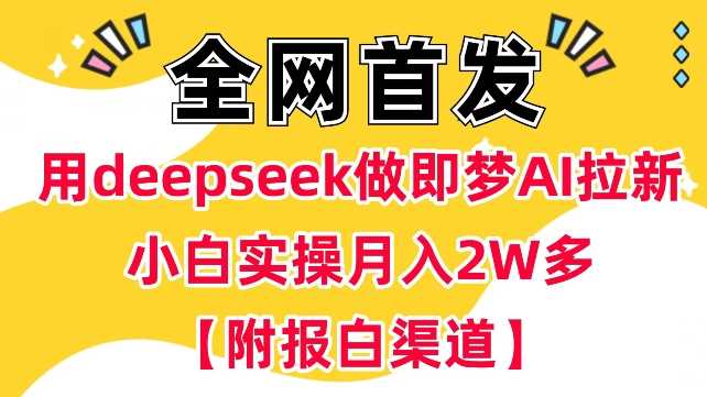 用deepseek做即梦Ai拉新 小白实操月入过W 【附报白渠道】