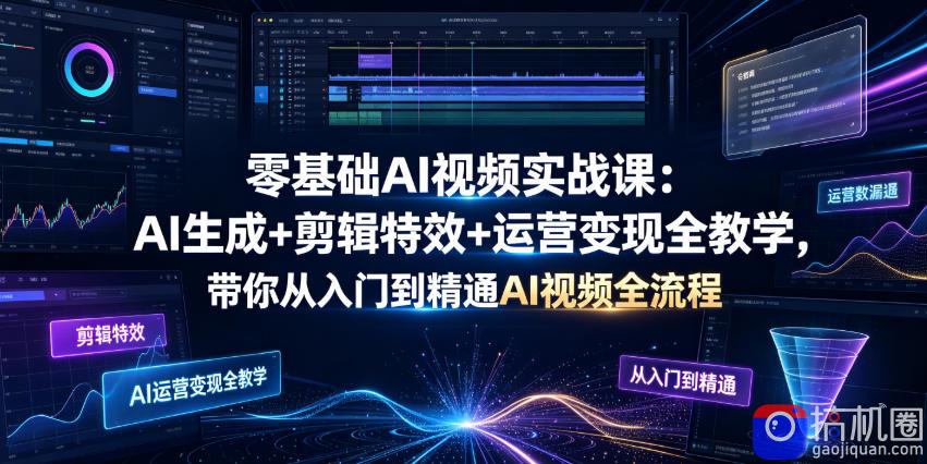 零基础AI视频实战课:AI生成 剪辑特效 运营变现全教学,带你从入门到精通AI视频全流程