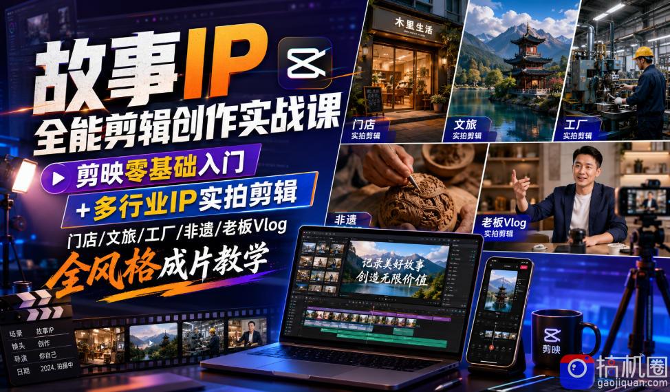 故事IP全能剪辑创作实战课｜剪映零基础入门 多行业IP实拍剪辑，门店/文旅/工厂/非遗/老板Vlog全风格成片教学