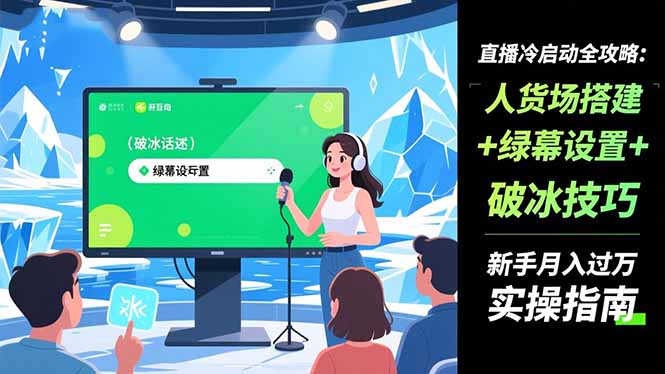直播冷启动全攻略:人货场搭建 绿幕设置 破冰技巧，新手月入过万实操指南