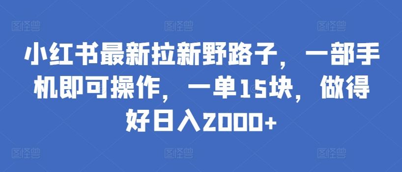 小红书最新拉新野路子，一部手机即可操作，一单15块，做得好日入2000 【揭秘】