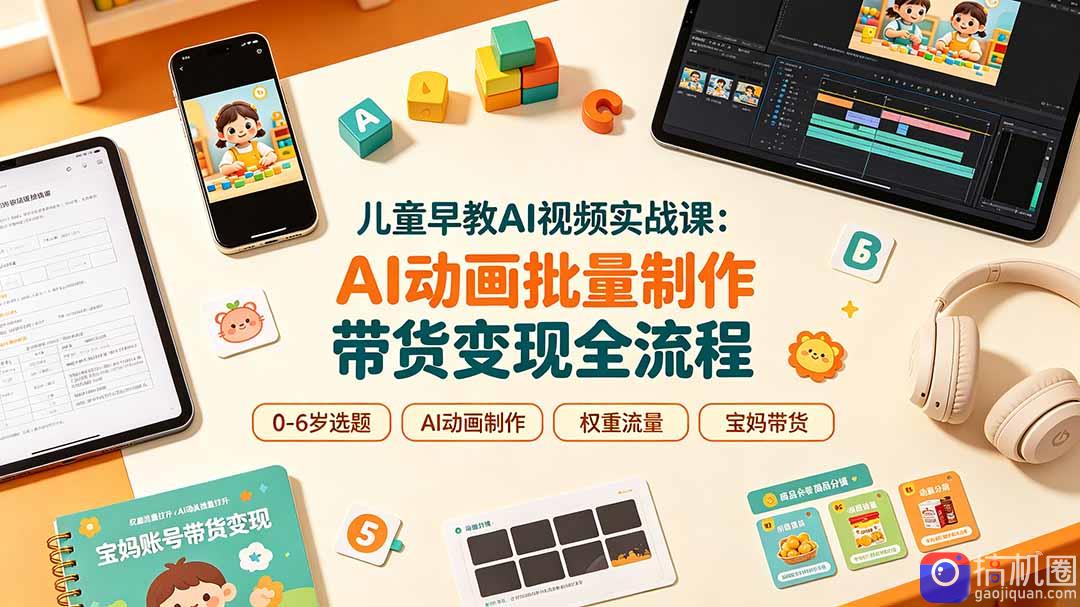 儿童早教AI视频实战课：0-6岁认知选题｜AI动画批量制作｜权重流量拉升｜宝妈账号带货变现全流程